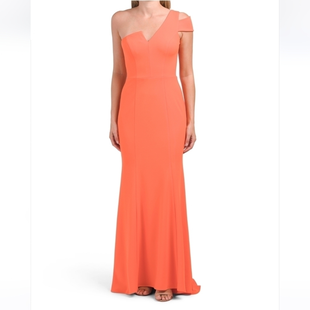 Betsy & Adam One Shoulder Asymmetrical Gown